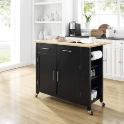 Savannah Wood Top Drop Leaf Kitchen Island/Cart - 30"d X 42"w X 37"h - Black