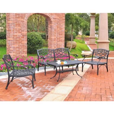 Sedona 4 Piece Cast Aluminum Outdoor Conversation Seating Set - Loveseat, 2 Club Chairs & Cocktail Table In Black Finish - Black
