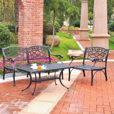 Sedona 3 Piece Cast Aluminum Outdoor Conversation Seating Set - Loveseat, Club Chair & Cocktail Table Black Finish - Black