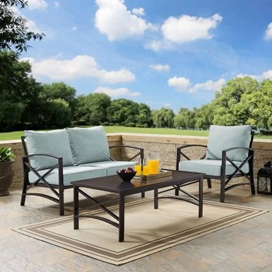 Kaplan 3 Pc Outdoor Seating Set With Mist Cushion - Loveseat, Chair , Coffee Table - 95.5"W X 66.5"D X 36"H - 95.5"W X 66.5"D X 36"H - Mist - Image 3
