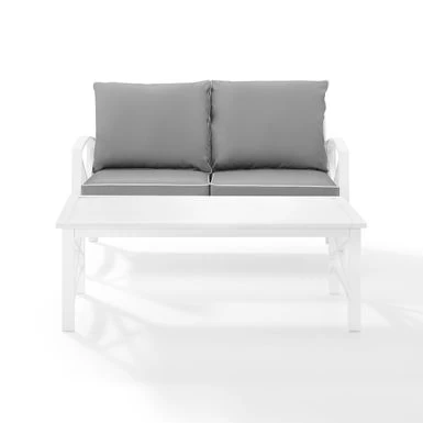 Kaplan 2-piece Outdoor Seating Set In White With Grey Cushions - 50"W X 71.5"D X 36"H - 50"W X 71.5"D X 36"H - 50"W X 71.5"D X 36"H - White - Image 5