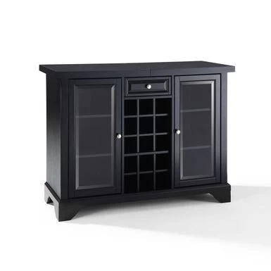 LaFayette Sliding Top Bar Cabinet In Black Finish - 47.75 "W X 19 "D X 36 "H - MDF/Rubberwood - Black - Image 7