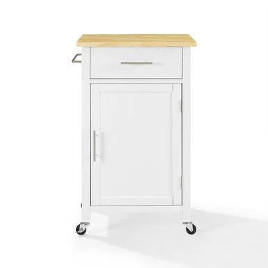 Savannah Wood Top Compact Kitchen Island/Cart - 37"H X 22.25"W X 15.75"D - Kitchen Cart - Wood - White - Image 7