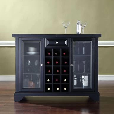 LaFayette Sliding Top Bar Cabinet In Black Finish - 47.75 "W X 19 "D X 36 "H - MDF/Rubberwood - Black - Image 6