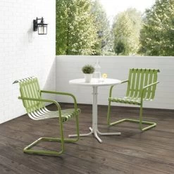 Gracie 3Pc Outdoor Metal Bistro Set - Pastel Green Satin