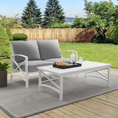 Kaplan 2-piece Outdoor Seating Set In White With Grey Cushions - 50"W X 71.5"D X 36"H - 50"W X 71.5"D X 36"H - 50"W X 71.5"D X 36"H - White - Image 2