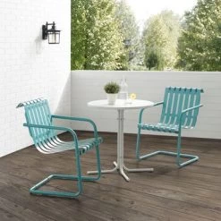 Gracie 3Pc Outdoor Metal Bistro Set - 21"x84"x31.5" - Pastel Blue Satin
