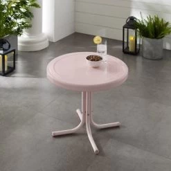 Retro Metal Side Table In Pink - Pink