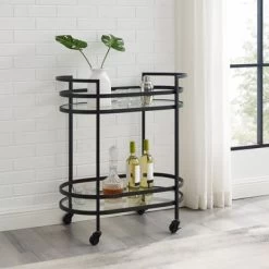Bailey Bar Cart - 16x29.75x32.75 - Steel/Glass - Matte Black