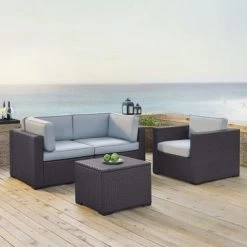 Biscayne Brown Wicker/Steel 4-piece Outdoor Seating Set - Mist