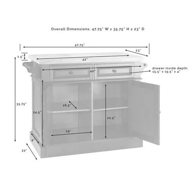 Oxford Butcher Block Kitchen Island - 47.75 "W X 23 "D X 35.75 "H - Stationary - White - Wood - Image 9