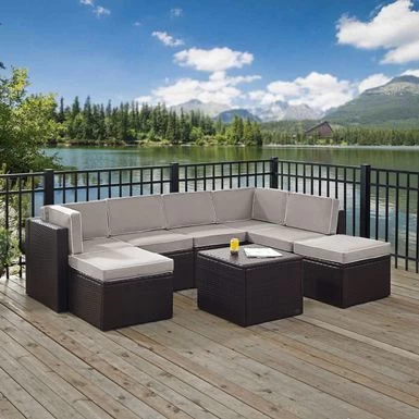 Palm Harbor 8 Piece Wicker Outdoor Seating Set With Gray Cushions - 99 W X 72.5 D X 30.5 H - 99 W X 72.5 D X 30.5 H - Brown - Image 3