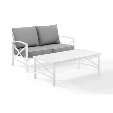 Kaplan 2-piece Outdoor Seating Set In White With Grey Cushions - 50"W X 71.5"D X 36"H - 50"W X 71.5"D X 36"H - 50"W X 71.5"D X 36"H - White - Image 6