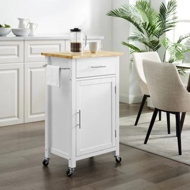 Savannah Wood Top Compact Kitchen Island/Cart - 37"H X 22.25"W X 15.75"D - Kitchen Cart - Wood - White