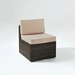 Palm Harbor Outdoor Wicker Center Chair In Brown With Sand Cushions - 30.5 H X 23 W X 26.5 D - 30.5 H X 23 W X 26.5 D - Sand