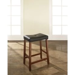 Crosley Furniture Classic Cherry 24-inch Upholstered Saddle Seat Bar Stools (Set Of 2) - Bar Stool Black W/ 24 Inch Seat Height (2)