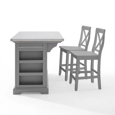 Julia Stainless Steel Top Island W/X-Back Stools - 50 "W X60 "D X41 "H - With Seating - Gray - Stainless Steel - Image 7