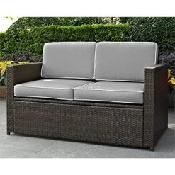 Crosley Furniture KO70092BR-GY Palm Harbor Wicker Loveseat