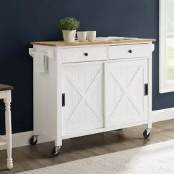 Laurel Kitchen Island/Cart - 18"x42"x32.63" - Portable - White - Wood
