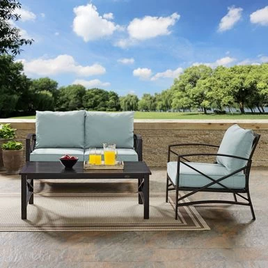 Kaplan 3 Pc Outdoor Seating Set With Mist Cushion - Loveseat, Chair , Coffee Table - 95.5"W X 66.5"D X 36"H - 95.5"W X 66.5"D X 36"H - Mist - Image 2