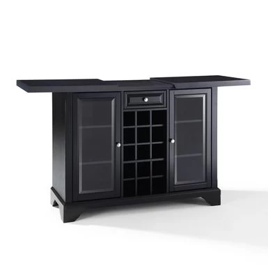 LaFayette Sliding Top Bar Cabinet In Black Finish - 47.75 "W X 19 "D X 36 "H - MDF/Rubberwood - Black - Image 8