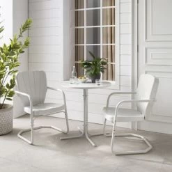 Ridgeland 3Pc Outdoor Bistro Set - 108 W X 34 D X 34.25 H - White