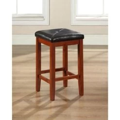 Classic Cherry Finish Upholstered Square Seat Bar Stool With 24-inch Seat Height (Set Of Two) - Set Of 2 - Bar Height