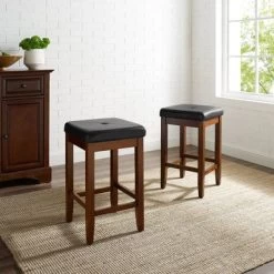 Upholstered Square 24-inch Bar Stool (Set Of 2)- Mahogany Finish - Set Of 2 - Mahogany - Counter Height