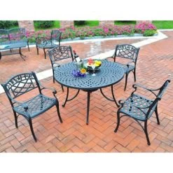 Sedona 42" Five Piece Cast Aluminum Outdoor Dining Set With Arm Chairs In Black Finish - Black - 5-Piece Sets