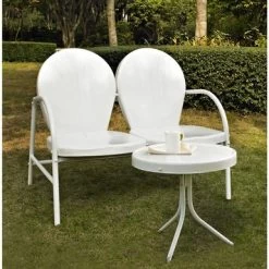 Griffith 2 Piece Metal Outdoor Conversation Seating Set - Loveseat & Table In White Finish - White