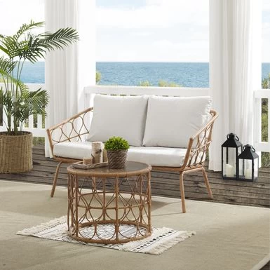 Juniper 2Pc Outdoor Wicker Conversation Set - 67"x54.5"x36" - 67"x54.5"x36" - Crme