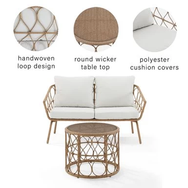 Juniper 2Pc Outdoor Wicker Conversation Set - 67"x54.5"x36" - 67"x54.5"x36" - Crme - Image 3