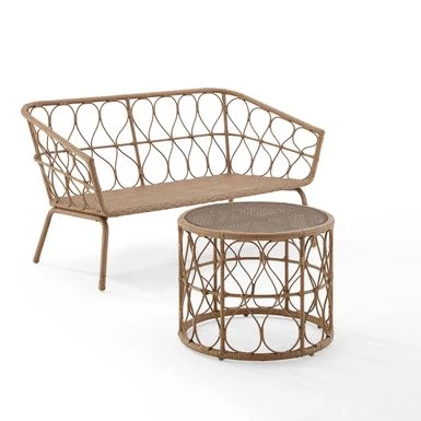 Juniper 2Pc Outdoor Wicker Conversation Set - 67"x54.5"x36" - 67"x54.5"x36" - Crme - Image 8