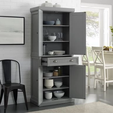 Crosley Seaside Grey Freestanding Kitchen Pantry Cupboard - 30 "W X16 "D X 72 "H - Gray - Image 3