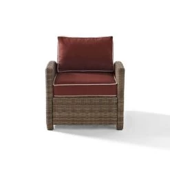 Bradenton Outdoor Wicker Arm Chair With Sangria Cushions - 30.5 W X 35 D X 32.5 H - 30.5 W X 35 D X 32.5 H - Sangria