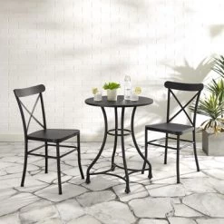 Astrid 3Pc Indoor/Outdoor Metal Bistro Set - 26"dx75"x34.88" - Matte Black
