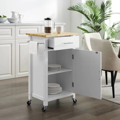 Savannah Wood Top Compact Kitchen Island/Cart - 37"H X 22.25"W X 15.75"D - Kitchen Cart - Wood - White - Image 2