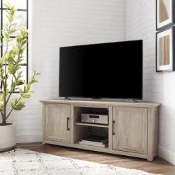 Camden 58-inch Corner Storage TV Console - 58 W X 20 D X 22 H - Frosted Oak