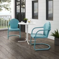 Tulip 3Pc Outdoor Bistro Set - 98 W X 29 D X 32.88 H - Pastel Blue Satin