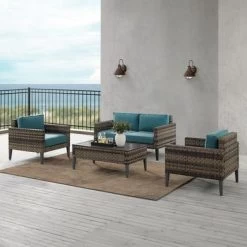 Prescott 4Pc Outdoor Wicker Conversation Set - Mineral Blue