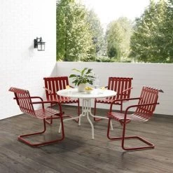 Gracie 5Pc Outdoor Metal Dining Set - 93"x93"x31.5" - Dark Red Satin