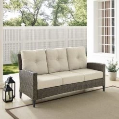 Rockport Outdoor Wicker High Back Sofa - 28"x77.13"x37.5" - 28"x77.13"x37.5" - Light Brown/Oatmeal