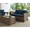 Bradenton Outdoor Wicker Loveseat With Navy Cushions - Brown