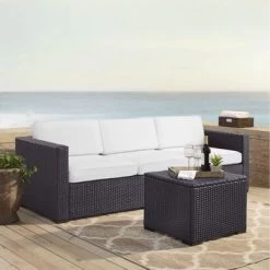 Biscayne White Wicker 3-piece Outdoor Seating Set - White