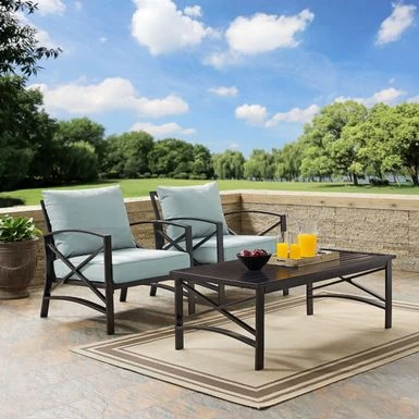Kaplan 3 Pc Outdoor Seating Set With Mist Cushion - Two Outdoor Chairs, Coffee Table - 50"W X 71.5"D X 36"H - 50"W X 71.5"D X 36"H - Mist - Image 3