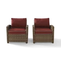 Bradenton Outdoor Wicker Arm Chairs With Sangria Cushions (Set Of 2) - Brown
