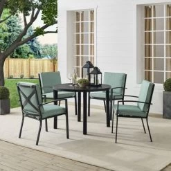 Kaplan 5Pc Outdoor Metal Round Dining Set- Table & 4 Chairs - Mist