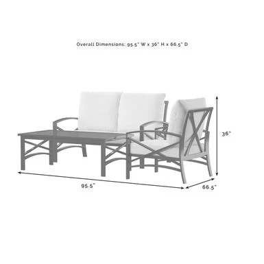 Kaplan 3 Pc Outdoor Seating Set With Mist Cushion - Loveseat, Chair , Coffee Table - 95.5"W X 66.5"D X 36"H - 95.5"W X 66.5"D X 36"H - Mist - Image 7