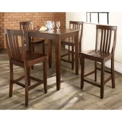 5Pc Pub Dining Set W/School House Stools - Mahogany