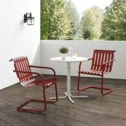 Gracie 3Pc Outdoor Metal Bistro Set - 21"x84"x31.5" - Dark Red Satin